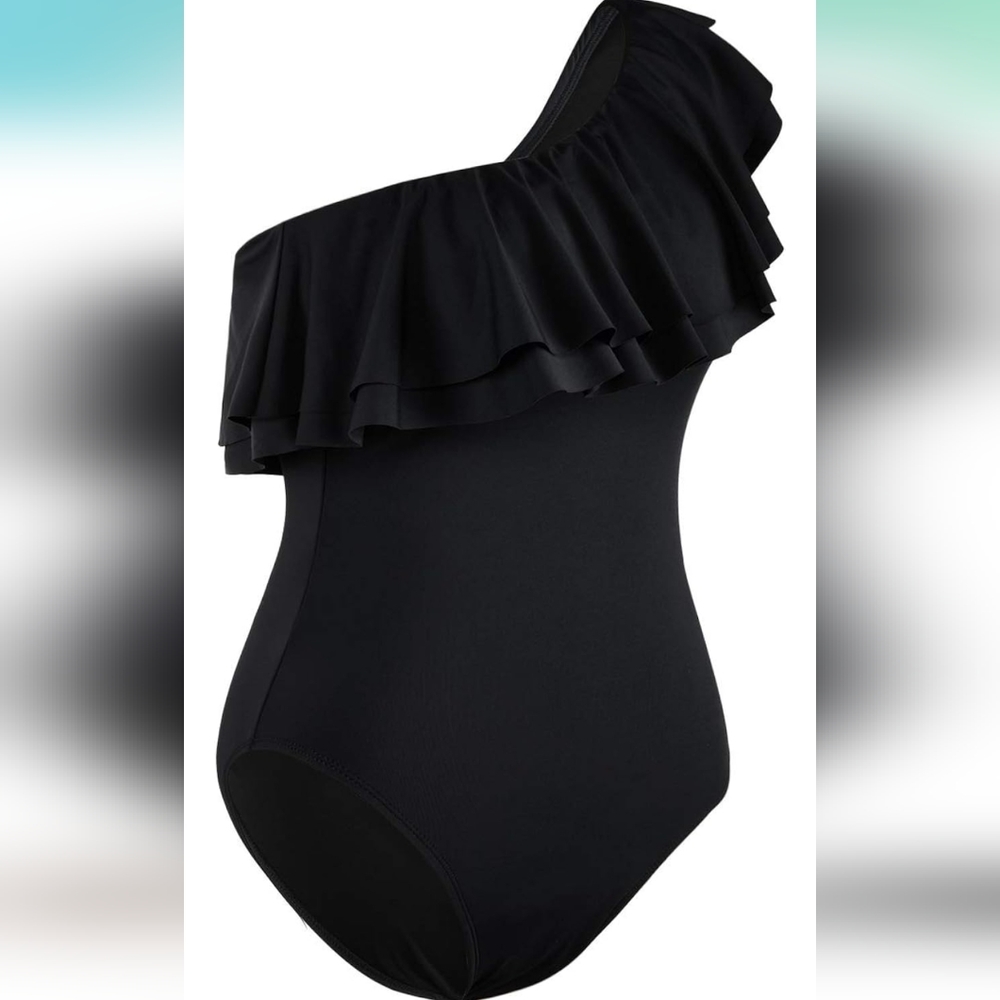 One Shoulder Swimsuits Slimming One Piece Ruffled Asymmetric - Picture 4 of 8